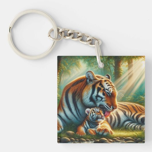 Rustige hechting in het Oerwoud schilderij Sleutelhanger (voorkant)