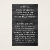 Rustige herdenkingskaart voor brandweermannen visitekaartje (Achterkant)