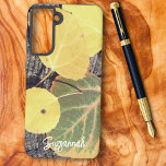 Rustige Herfst Aspen laat foto op maat Samsung Galaxy Hoesje<br><div class="desc">Deze close-up foto van de natuur deelt de kleur van de herfst het Quaking Aspen boombladeren. Pas de tekst aan, verwijder de tekst of bewerk met het ontwerpgereedschap een lettertypestijl, -grootte en -kleur die u wilt selecteren. U kunt dit ontwerp, waar het geschikt past, aan één van de andere die...</div>