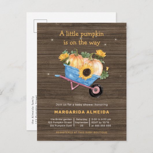 Rustige Herfst Baby shower Boy Little Pumpkin Autu Uitnodiging Briefkaart (Voorkant / Achterkant)