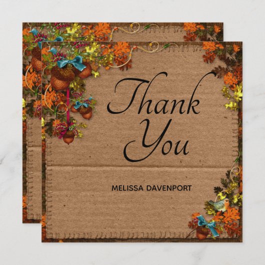 Rustige Herfst bloemen en eikels op faux-karton Bedankkaart (Voorkant / Achterkant)