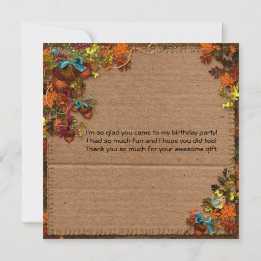 Rustige Herfst bloemen en eikels op faux-karton Bedankkaart (Achterkant)