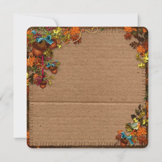 Rustige Herfst bloemen en eikels op faux-karton Kaart (Achterkant)
