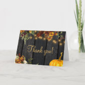 Rustige herfst bloemrijke gouden script schuur hou bedankkaart (Voorkant)