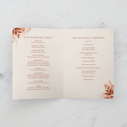 Rustige herfst bloemrijke scriptuur bruiloft programma (Binnen)