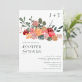 Rustige herfst bogundy groene bloemetjesfotobruilo kaart (Staand voorkant)