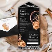 Rustige Herfst Boho Pompoen Zwarte Baby Shower All In One Uitnodiging