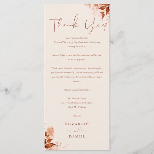 Rustige herfst bruiloft bedankkaart menu (Voorkant)