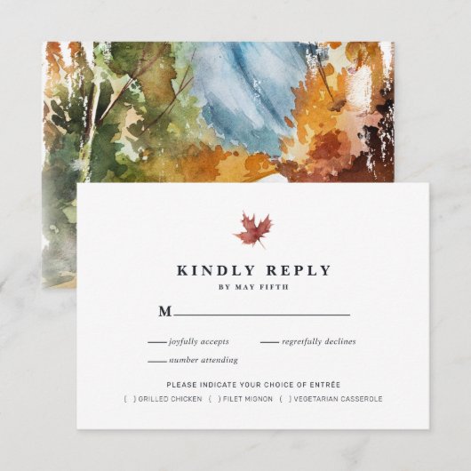 Rustige herfst bruiloft RSVP | Waterverf herfst Informatiekaartje (Voorkant / Achterkant)