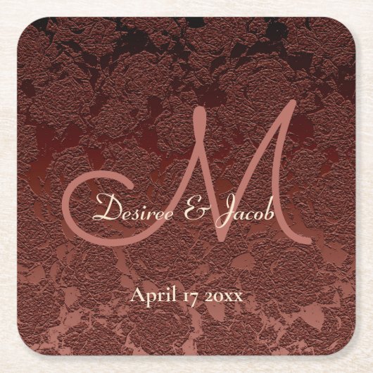 Rustige Herfst bruin Champagne Monogram Wedding Kartonnen Onderzetters (Voorkant)