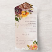 Rustige Herfst Burgundy & Gele Floral Tan Dinner All In One Uitnodiging (Binnen)