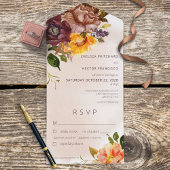 Rustige Herfst Burgundy & Gele Floral Tan Dinner All In One Uitnodiging