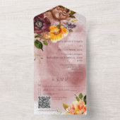 Rustige Herfst Burgundy Yellow Floral Wine QR-code All In One Uitnodiging (Binnen)