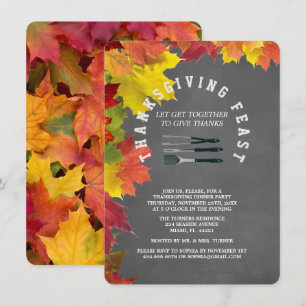 Rustige Herfst Chalkboard Thanksgiving Dinner Part Kaart