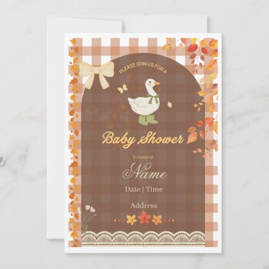 Rustige Herfst Eend | Landelijk Gingham & Herfstbl Kaart (Voorkant)