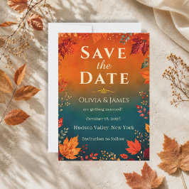 Rustige Herfst Eikenbladeren en Sinaasappelkleurig Save The Date