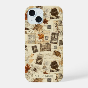Rustige herfst-ephémère collage Warm aards iPhone 15 Case