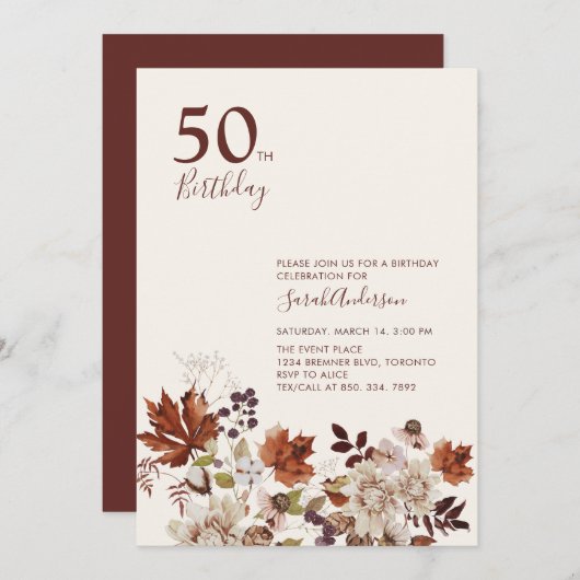 Rustige Herfst Floral Adult Milestone Birthday Par Kaart (Voorkant / Achterkant)