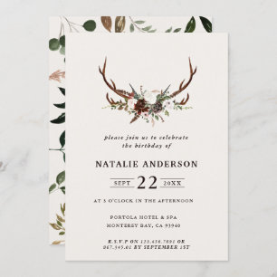 Rustige herfst floral and stag antlers verjaardags save the date