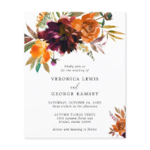 Rustige Herfst Floral Budget Wedding Uitnodiging