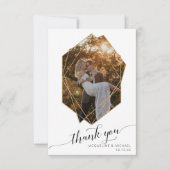 Rustige Herfst Floral Foliage Geometric Gold Foto Bedankkaart (Voorkant)
