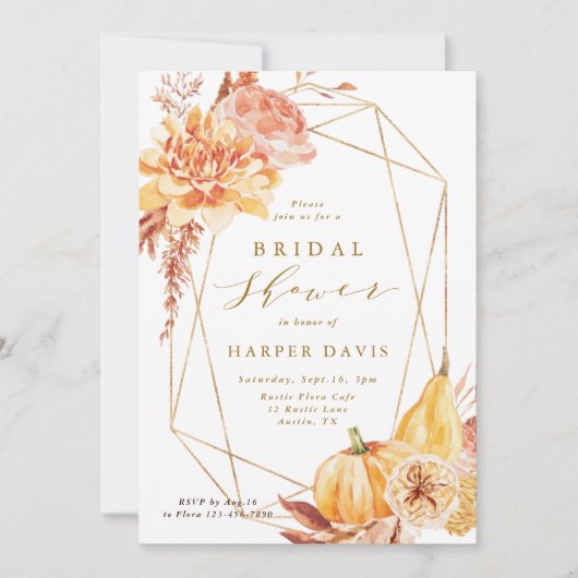 Rustige Herfst Floral Geometric Gold Vrijgezellenf Kaart (Voorkant)