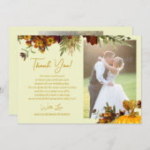 Rustige herfst floral gold script foto bruiloft bedankkaart (Voorkant / Achterkant)