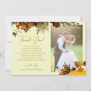 Rustige herfst floral gold script foto bruiloft bedankkaart