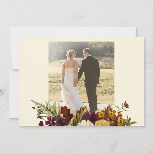 Rustige herfst floral gold script foto bruiloft bedankkaart (Achterkant)