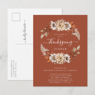 Rustige Herfst Floral laat Thanksgiving eten Uitnodiging Briefkaart