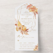 Rustige Herfst Floral Pumpkin Geometric Wedding Go All In One Uitnodiging (Binnen)