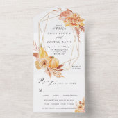 Rustige Herfst Floral Pumpkin Gold Geometric Weddi All In One Uitnodiging (Binnen)