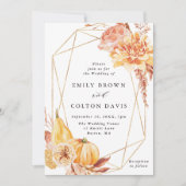 Rustige Herfst Floral Pumpkin Gold Geometric Weddi Kaart (Voorkant)