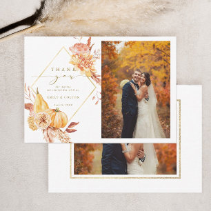 Rustige Herfst Floral Pumpkin Wedding 2 Foto Gold Bedankkaart