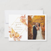 Rustige Herfst Floral Pumpkin Wedding 2 Foto Gold Bedankkaart (Voorkant)