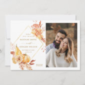Rustige Herfst Floral Pumpkin Wedding Foto Gold Save The Date (Voorkant)