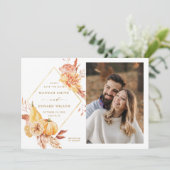 Rustige Herfst Floral Pumpkin Wedding Foto Gold Save The Date (Staand voorkant)