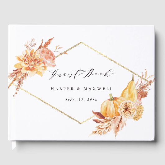 Rustige Herfst Floral Pumpkin Wedding Gold Lijst Gastenboek (Voorkant)