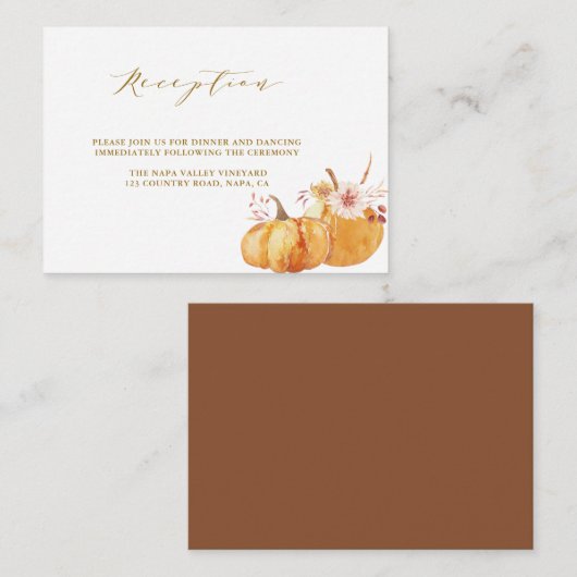 Rustige Herfst Floral Pumpkin Wedding Reception Go Informatiekaartje (Voorkant / Achterkant)