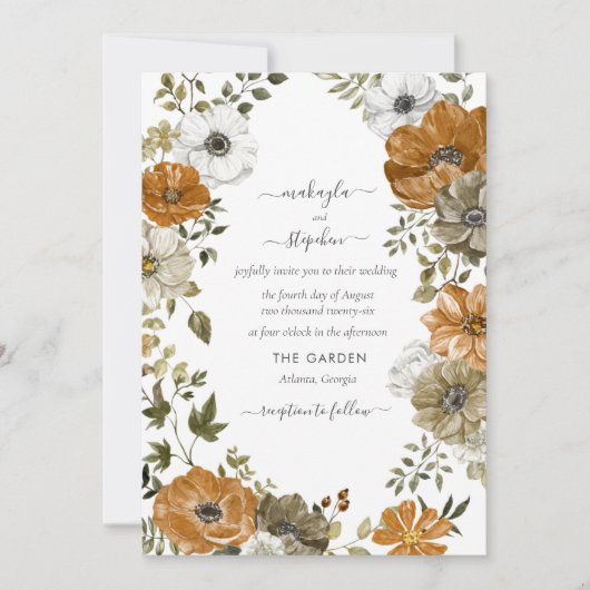 Rustige Herfst Floral Rust Wedding Kaart (Voorkant)