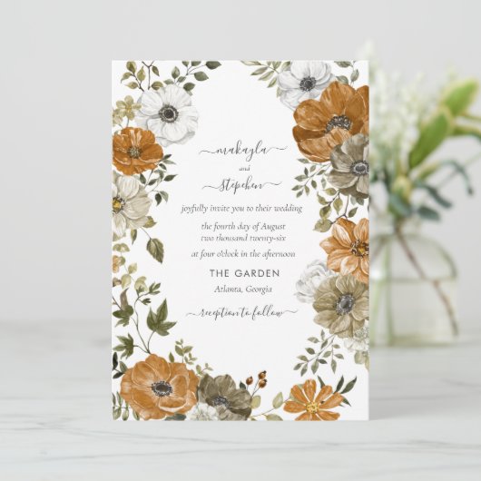Rustige Herfst Floral Rust Wedding Kaart (Staand voorkant)