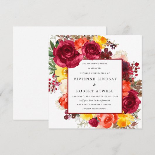 Rustige Herfst Floral Square Wedding Invitation Kaart (Voorkant / Achterkant)