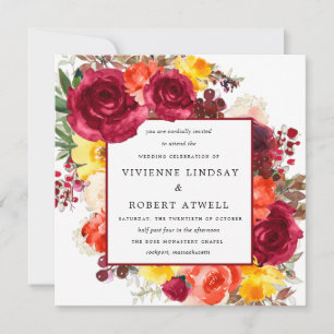 Rustige Herfst Floral Square Wedding Invitation Kaart