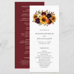 Rustige Herfst Floral Sunflower Wedding Programmakaart