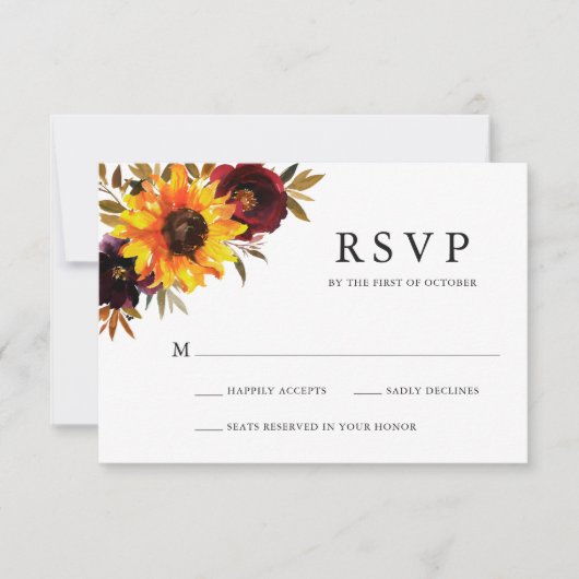 Rustige Herfst Floral Sunflower Wedding RSVP Kaartje (Voorkant)