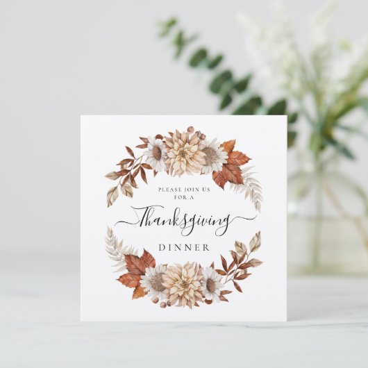 Rustige Herfst Floral Thanksgiving Dinner Square Kaart (Staand voorkant)