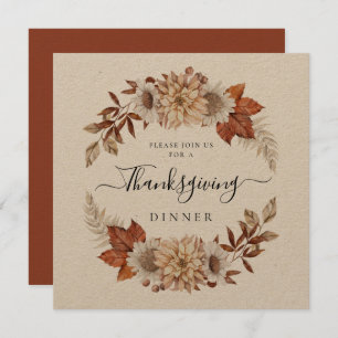 Rustige Herfst Floral Thanksgiving Dinner Square Kaart
