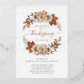 Rustige Herfst Floral Thanksgiving Folie Uitnodiging (Voorkant)