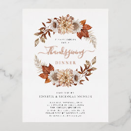 Rustige Herfst Floral Thanksgiving Folie Uitnodiging Briefkaart
