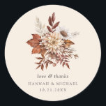 Rustige Herfst Floral Wedding Dank je Ronde Sticker<br><div class="desc">Gebruik deze herfst florale bruiloft sticker om enveloppen te bezegelen,  partijgunsten,  en meer.</div>